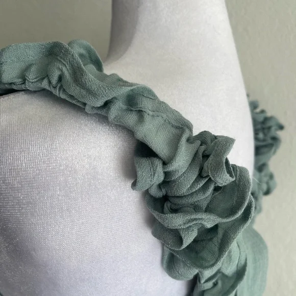 Blue-green Tiered Mini Sundress with Square Neck/ Ruffle Cinched Shoulder Straps - Picture 8 of 13